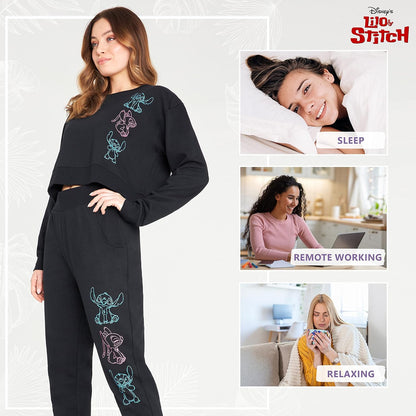 Disney Tracksuit Womens Full Set, Stitch Crop Top Loungewear Set