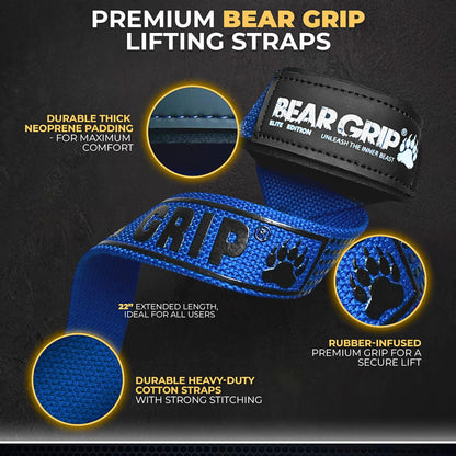 BEAR GRIP Straps - Premium Neoprene Padded Heavy Duty Double Stitched Weight Lifting Gym Straps