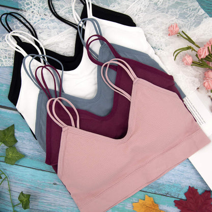 BQTQ 5 Pieces Camisole Bras for Women V Neck Camisole Bralettes Seamless Sleeping Bra with Straps and Removable Pads for Women Girls