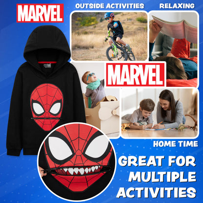 Marvel Boys Hoodie - Spiderman Hooded Sweatshirt Warm Soft Lounge Wear Activewear Pullover 3-12 Years - Gifts for Boys