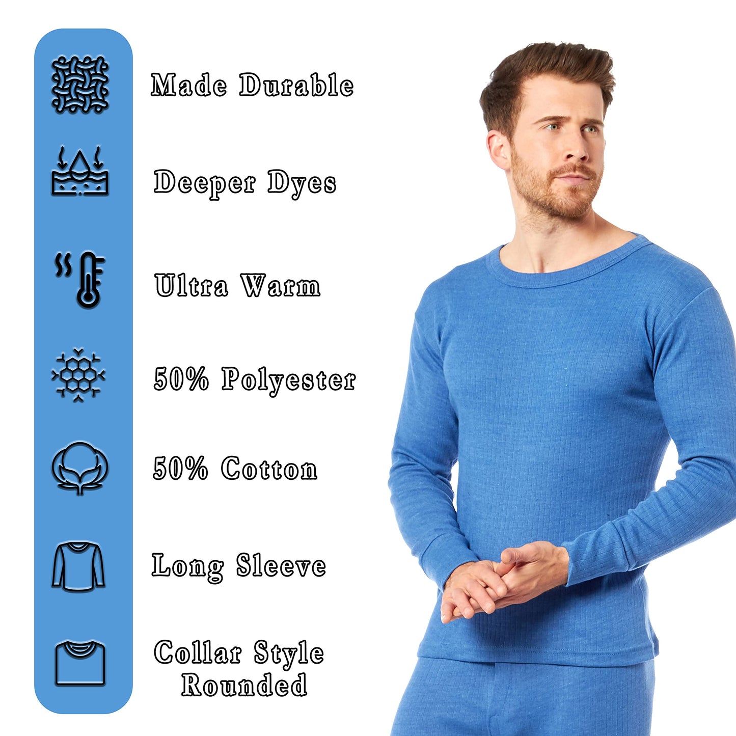 Heatwave® Pack of 2 Men's Thermal Long Sleeve Top, Warm Underwear Baselayer, S M L XL XXL Thermals