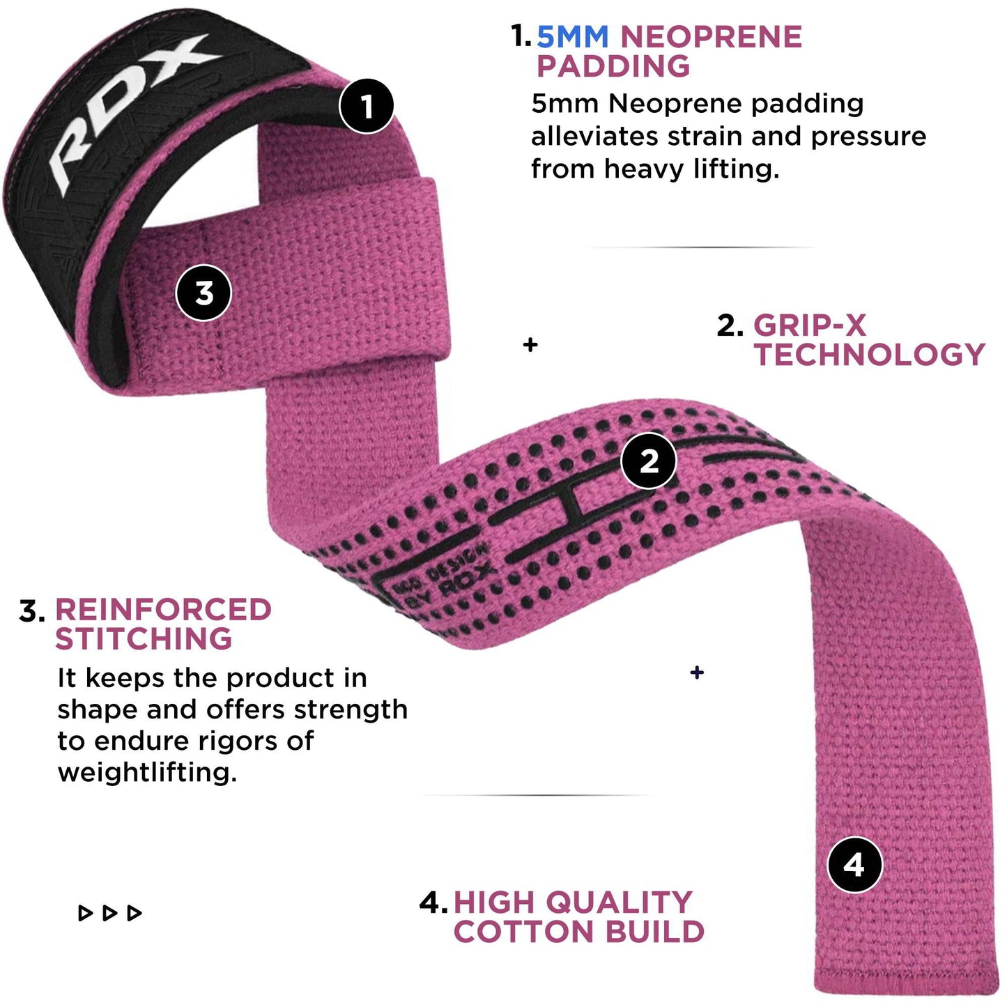 RDX Weight Lifting Straps Deadlifting Powerlifting, 5MM Neoprene Wrist Support, Anti Slip 60CM Hand Bar Grip, Heavy Duty Bodybuilding Weightlifting Workout, Soft Cotton, Strength Training Gym Fitness