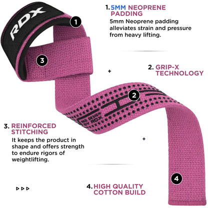 RDX Weight Lifting Straps Deadlifting Powerlifting, 5MM Neoprene Wrist Support, Anti Slip 60CM Hand Bar Grip, Heavy Duty Bodybuilding Weightlifting Workout, Soft Cotton, Strength Training Gym Fitness