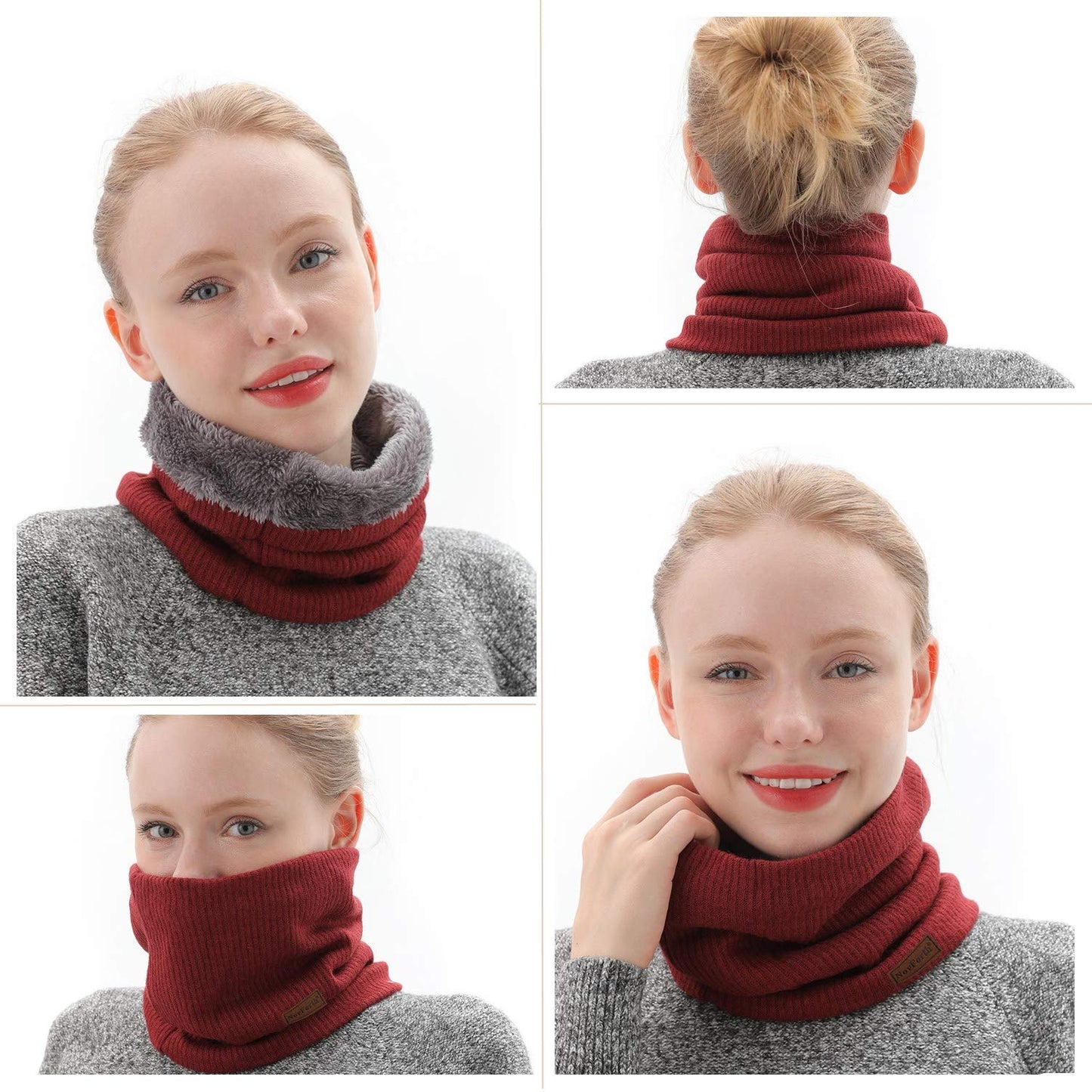 NovForth Winter Neck Warmer Fleece Lined Infinity Scarf Thicken Windproof and Dust Skiing Circle for mens women Double-Layer Fleece Lining Knit