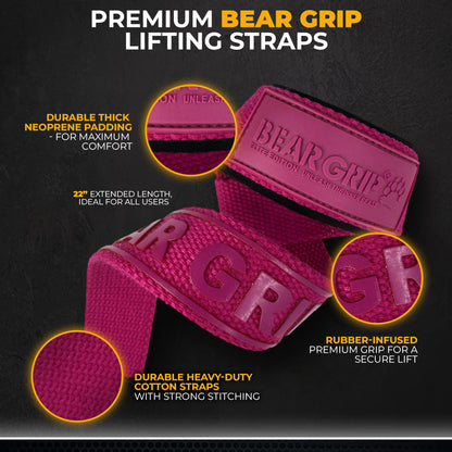BEAR GRIP Straps - Premium Neoprene Padded Heavy Duty Double Stitched Weight Lifting Gym Straps