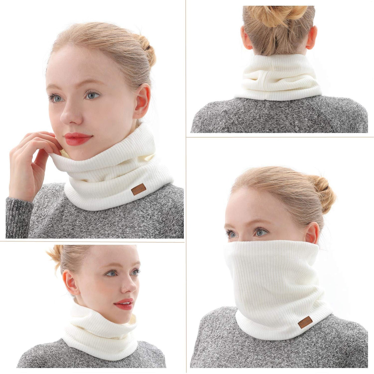 NovForth Winter Neck Warmer Fleece Lined Infinity Scarf Thicken Windproof and Dust Skiing Circle for mens women Double-Layer Fleece Lining Knit