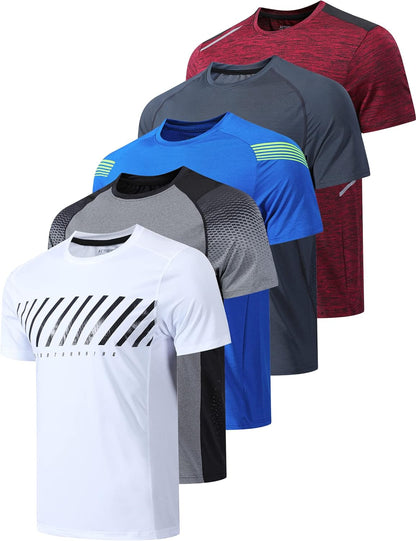 Liberty Imports 5 Pack Men’s Active Quick Dry Crew Neck T Shirts | Athletic Running Gym Workout Short Sleeve Tee Tops Bulk