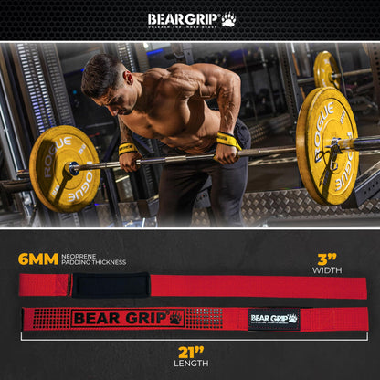 BEAR GRIP Straps - Premium Neoprene Padded Heavy Duty Double Stitched Weight Lifting Gym Straps
