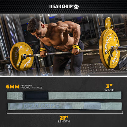 BEAR GRIP Straps - Premium Neoprene Padded Heavy Duty Double Stitched Weight Lifting Gym Straps
