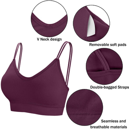 BQTQ 5 Pieces Camisole Bras for Women V Neck Camisole Bralettes Seamless Sleeping Bra with Straps and Removable Pads for Women Girls