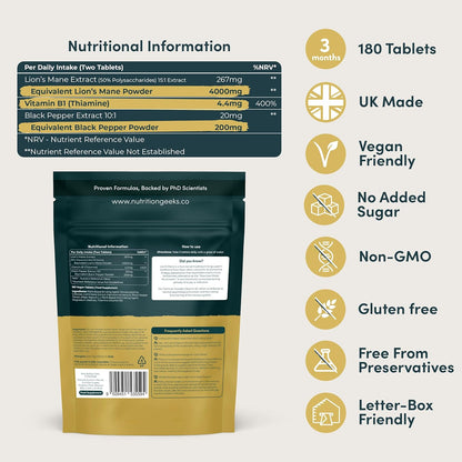 Lions Mane Supplement 4000mg with Vitamin B1 & Black Pepper