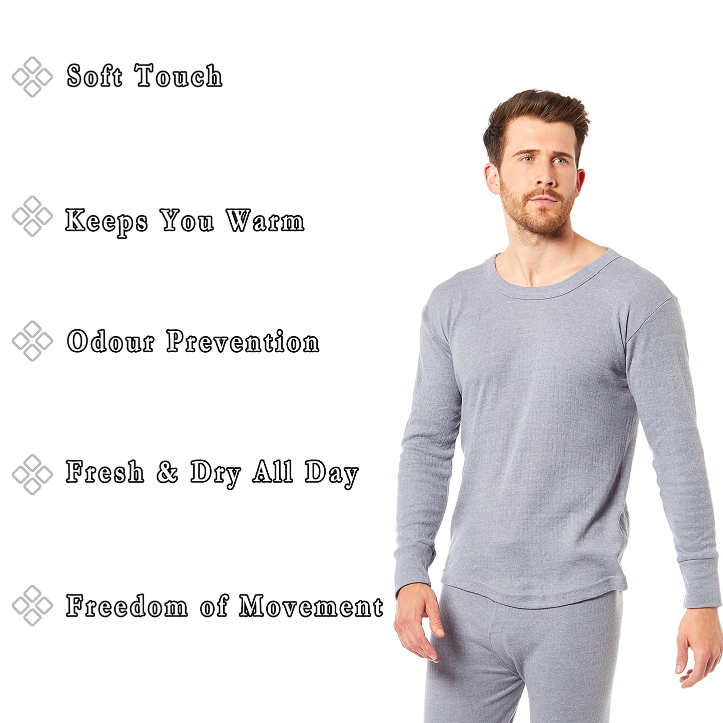 Heatwave® Pack of 2 Men's Thermal Long Sleeve Top, Warm Underwear Baselayer, S M L XL XXL Thermals