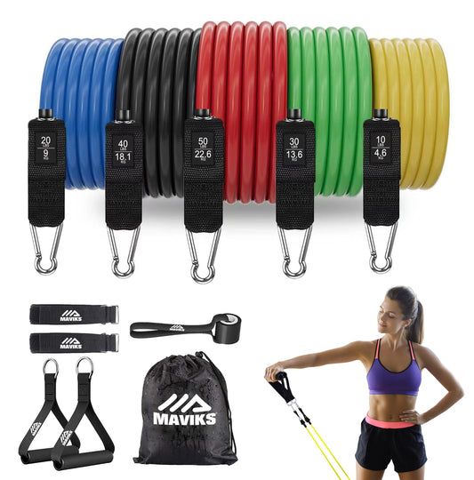 Exercise Bands Resistance Bands for Working Out, Set of 5 Bands, Elastic Resistance Bands for Physical Therapy, Pilates,Yoga, Stretching, Home Fitness with Guide and Carry Bag