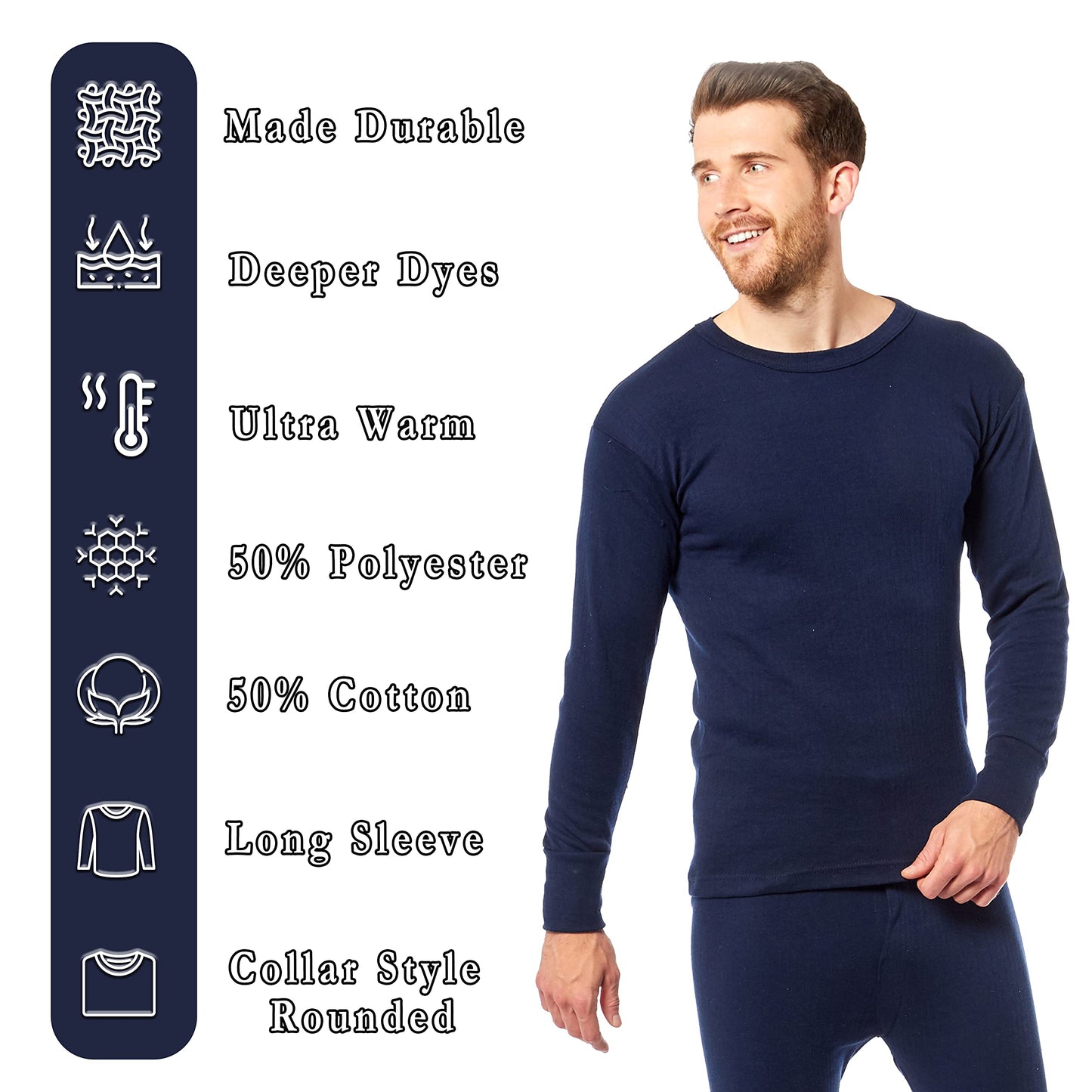 Heatwave® Pack of 2 Men's Thermal Long Sleeve Top, Warm Underwear Baselayer, S M L XL XXL Thermals