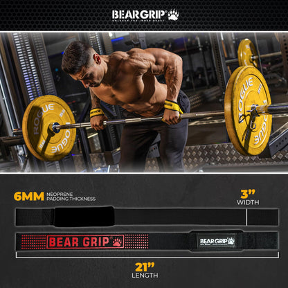 BEAR GRIP Straps - Premium Neoprene Padded Heavy Duty Double Stitched Weight Lifting Gym Straps