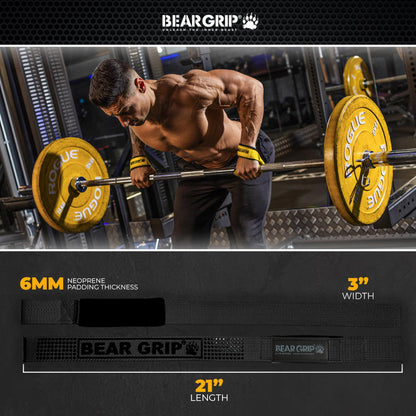 BEAR GRIP Straps - Premium Neoprene Padded Heavy Duty Double Stitched Weight Lifting Gym Straps