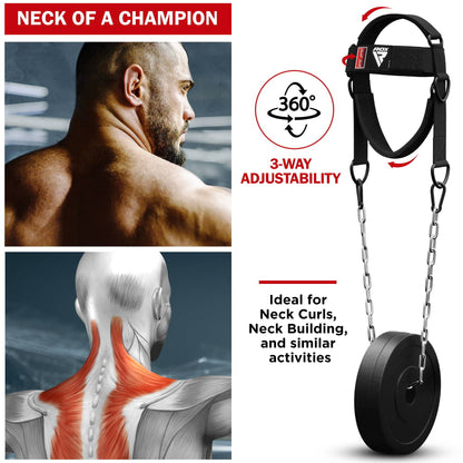 RDX Neck Harness Weight Lifting Training, Head Harness Exerciser, 4MM Padded Neck Builder, 90CM Long Adjustable Steel Chain, Gym Boxing Strength Resistance Workout, Strengthener Trainer Equipment