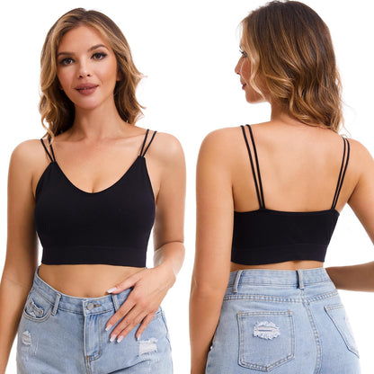 BQTQ 5 Pieces Camisole Bras for Women V Neck Camisole Bralettes Seamless Sleeping Bra with Straps and Removable Pads for Women Girls