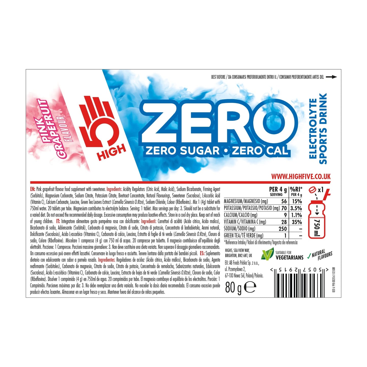 HIGH5 ZERO Electrolyte Tablets | Hydration Tablets Enhanced with Vitamin C | 0 Calories & Sugar Free | Boost Hydration, Performance & Wellness | Blackcurrant, 20 Tablets (20x, Pack of 1)