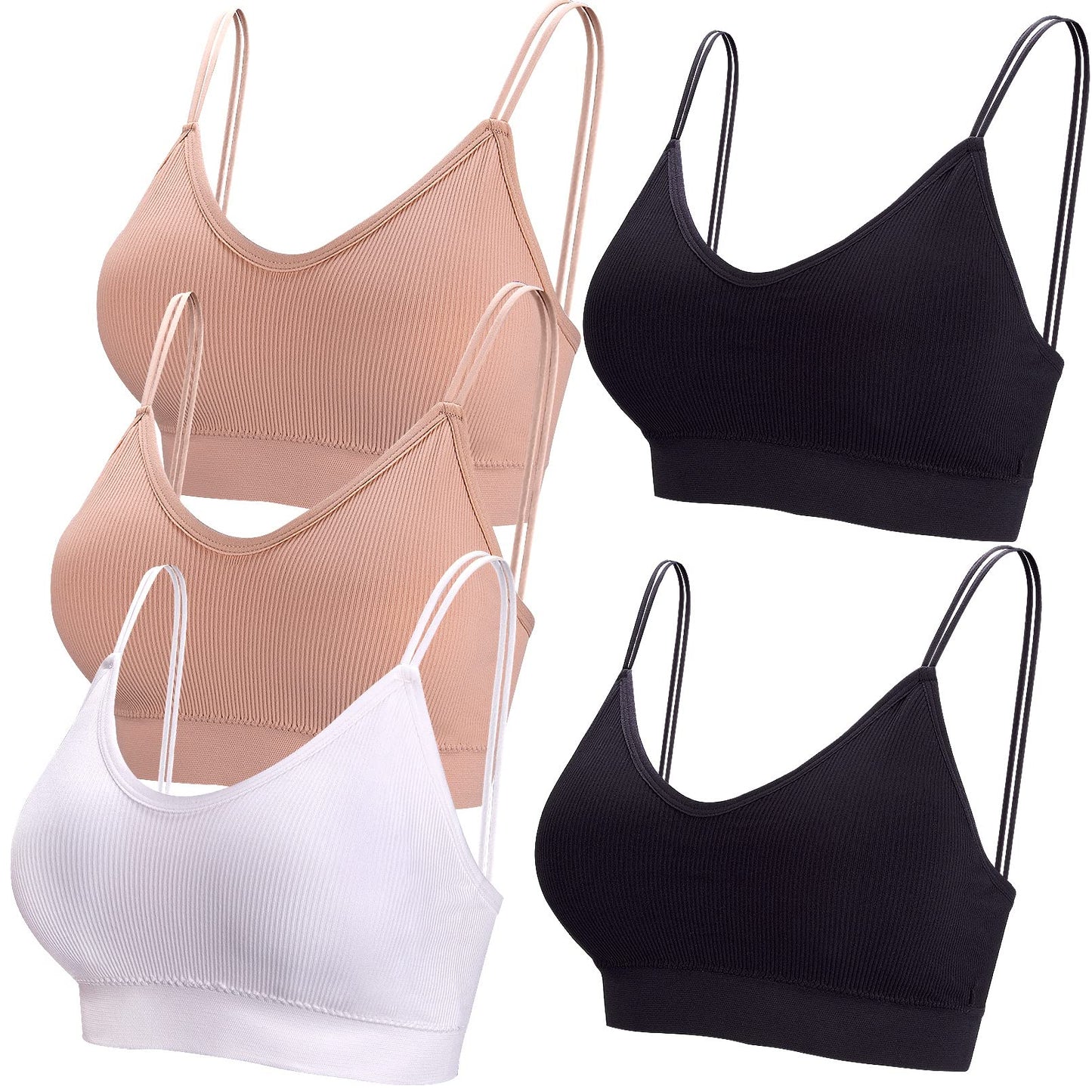 BQTQ 5 Pieces Camisole Bras for Women V Neck Camisole Bralettes Seamless Sleeping Bra with Straps and Removable Pads for Women Girls