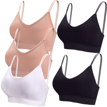 BQTQ 5 Pieces Camisole Bras for Women V Neck Camisole Bralettes Seamless Sleeping Bra with Straps and Removable Pads for Women Girls