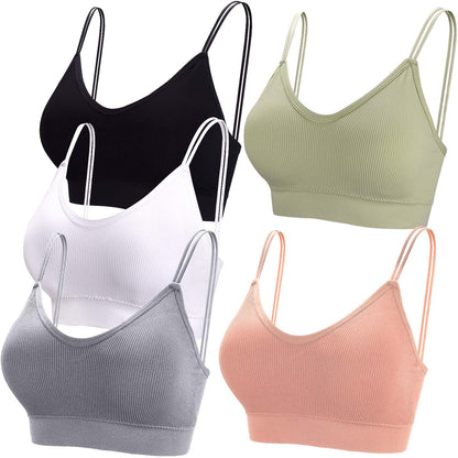 BQTQ 5 Pieces Camisole Bras for Women V Neck Camisole Bralettes Seamless Sleeping Bra with Straps and Removable Pads for Women Girls