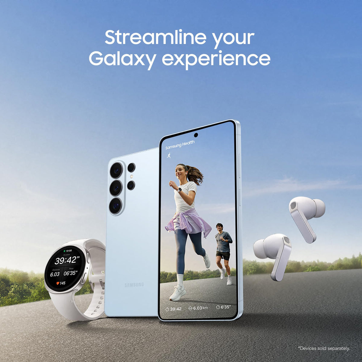White smartphone with triple rear cameras and front display featuring a person
