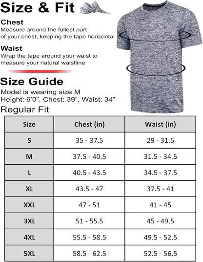 Liberty Imports 5 Pack Men’s Active Quick Dry Crew Neck T Shirts | Athletic Running Gym Workout Short Sleeve Tee Tops Bulk