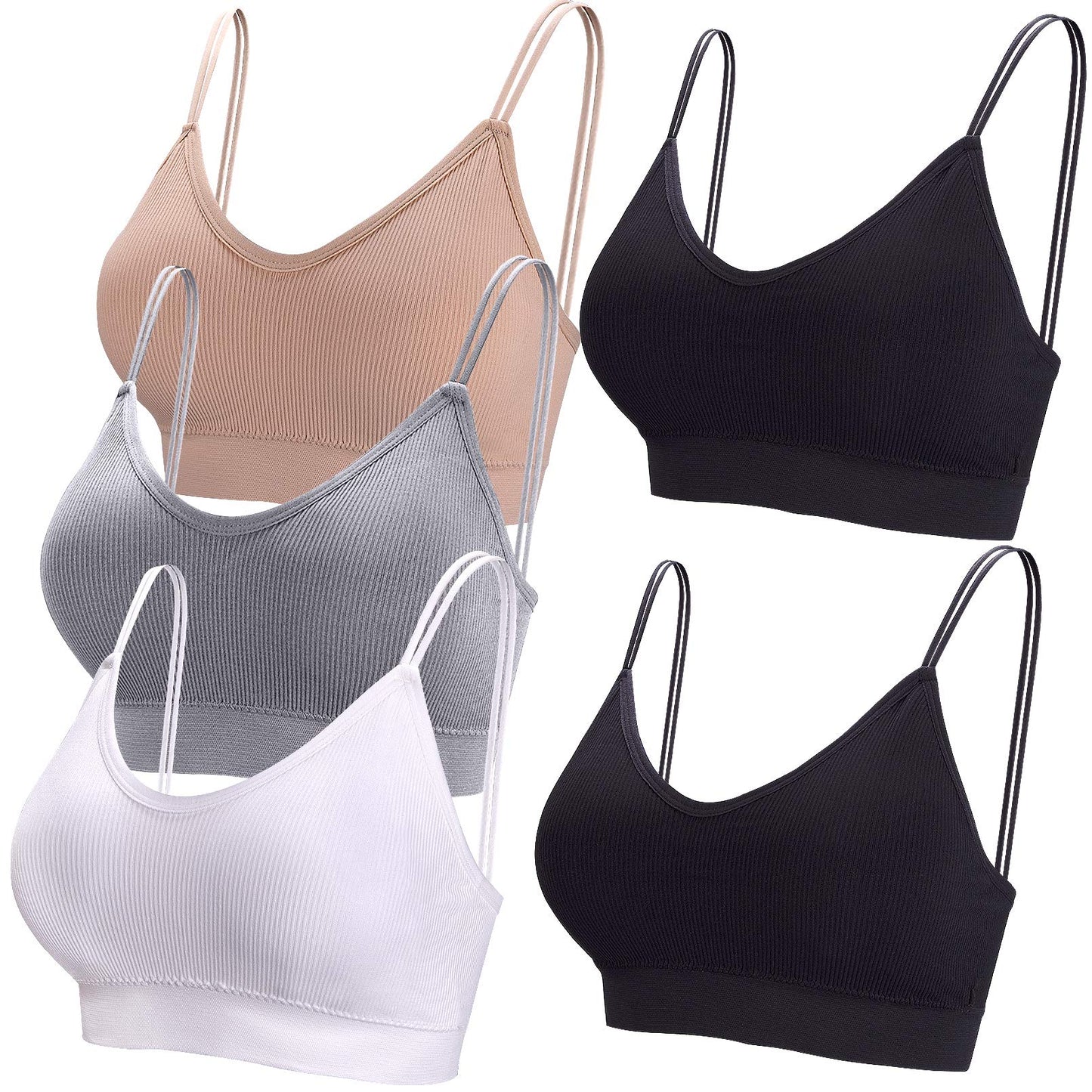 BQTQ 5 Pieces Camisole Bras for Women V Neck Camisole Bralettes Seamless Sleeping Bra with Straps and Removable Pads for Women Girls