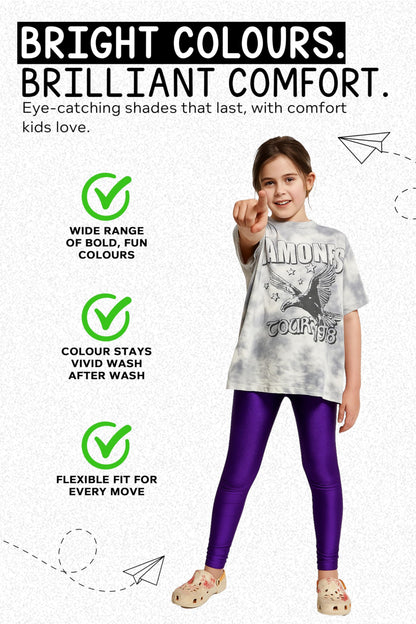 Girls shiny black stretchy dance leggings with slim fit and elastic waistband.