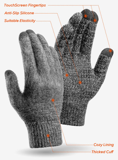 TRENDOUX Soft Warm Touch Screen Winter Thermal Gloves Men Women, Non-slip Grip, Elastic Cuff, Knit Stretchy Material