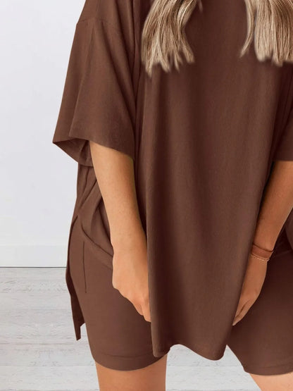 Oversized Round Neck T-Shirt and Shorts Set Plus Size