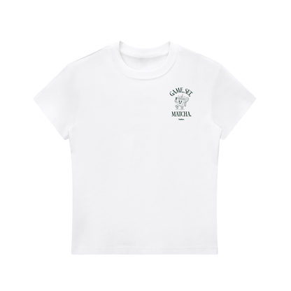 White crewneck T-shirt with small chest logo print