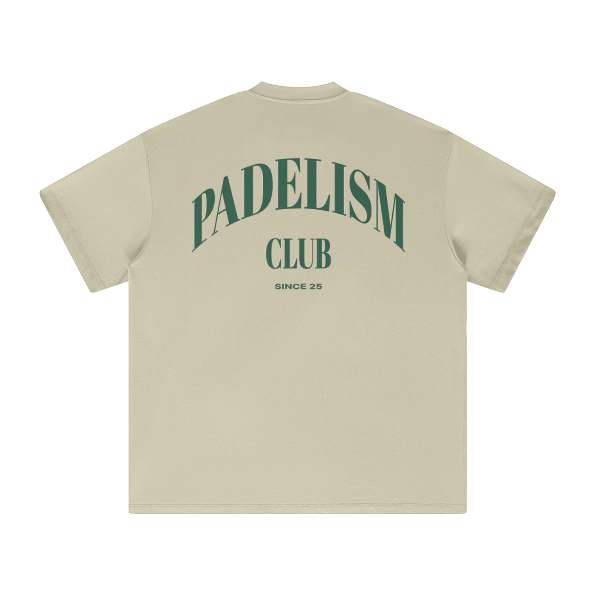 Tan heavyweight T-shirt with large back Padelism Club graphic