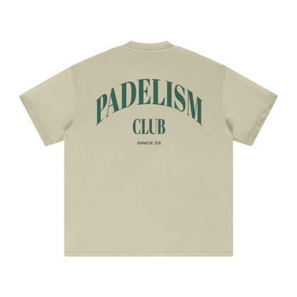Tan heavyweight T-shirt with large back Padelism Club graphic