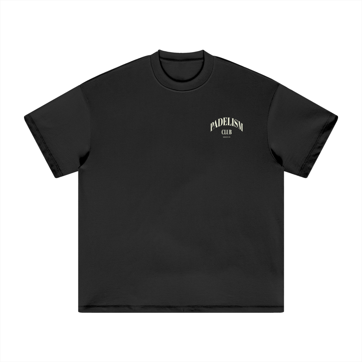 Black heavyweight T-shirt with small chest Padelism Club logo, crew neck