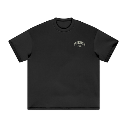 Black heavyweight T-shirt with small chest Padelism Club logo, crew neck