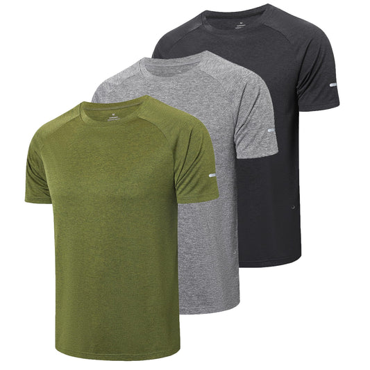 Gaiatiger 3 Pack Mens T-Shirts Quick Dry Short Sleeve Tops Moisture Wicking Active Athletic Running Work Shirts