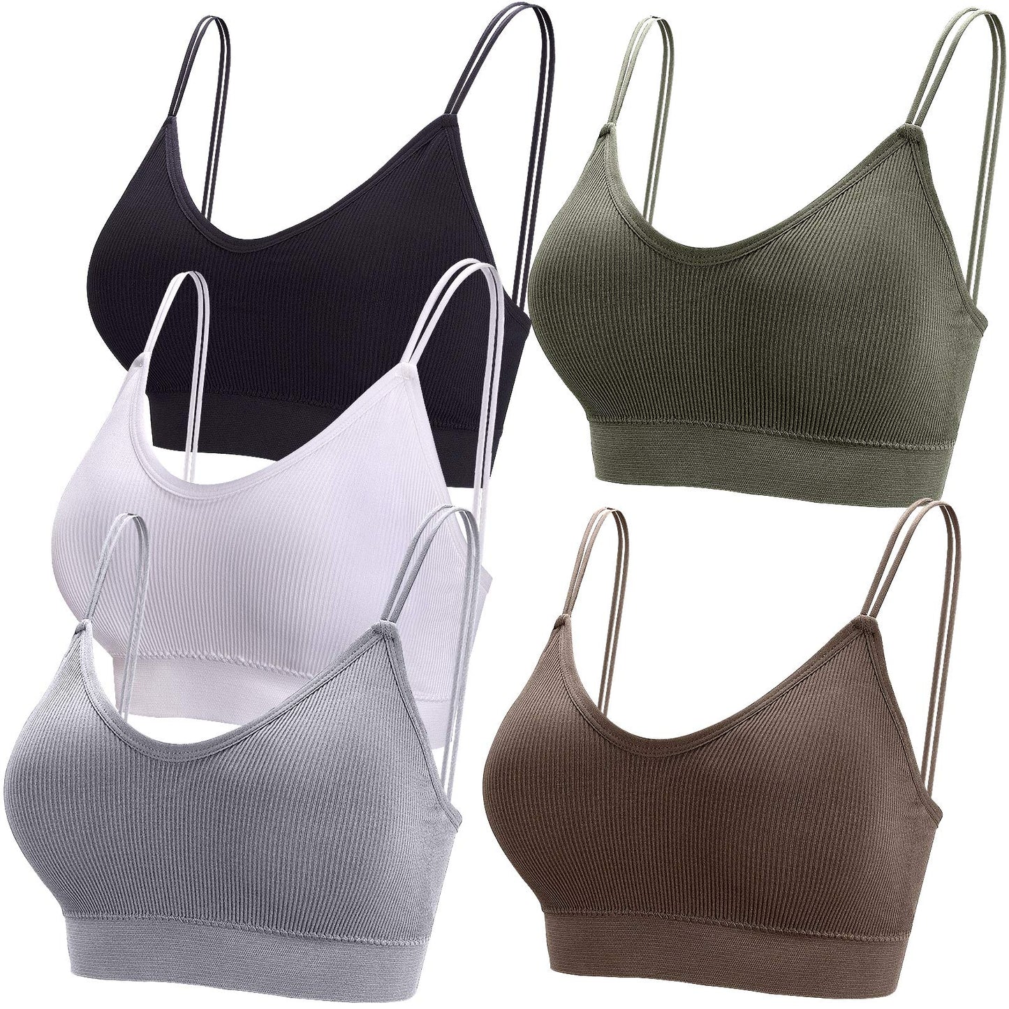 BQTQ 5 Pieces Camisole Bras for Women V Neck Camisole Bralettes Seamless Sleeping Bra with Straps and Removable Pads for Women Girls