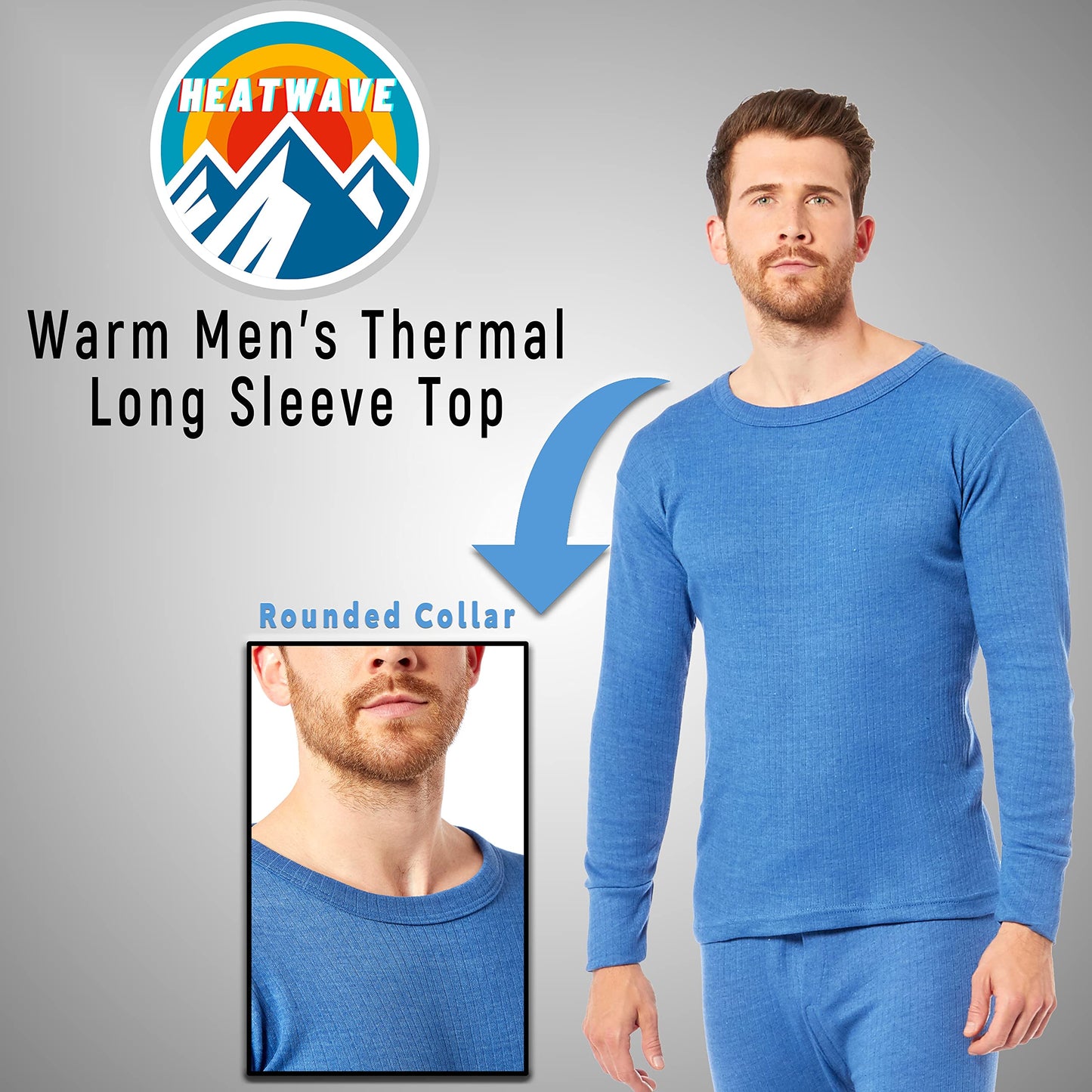 Heatwave® Pack of 2 Men's Thermal Long Sleeve Top, Warm Underwear Baselayer, S M L XL XXL Thermals