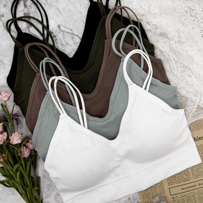 BQTQ 5 Pieces Camisole Bras for Women V Neck Camisole Bralettes Seamless Sleeping Bra with Straps and Removable Pads for Women Girls