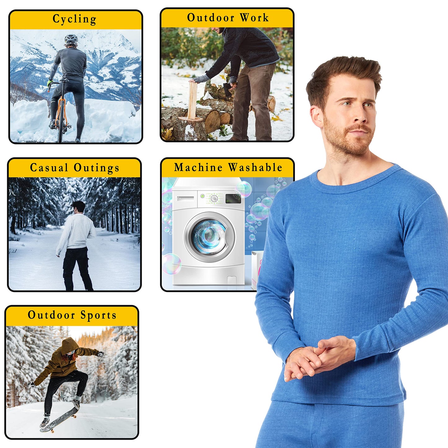 Heatwave® Pack of 2 Men's Thermal Long Sleeve Top, Warm Underwear Baselayer, S M L XL XXL Thermals