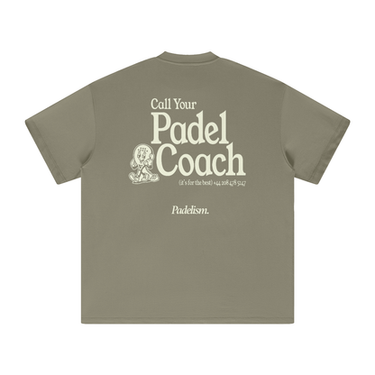 Heavyweight t-shirt in olive green with 'Call Your Padel Coach' back print
