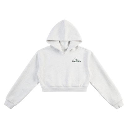 Light gray cropped hoodie with hood and small chest logo