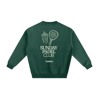 Green heavyweight padel sweatshirt with back graphic and crew neckline