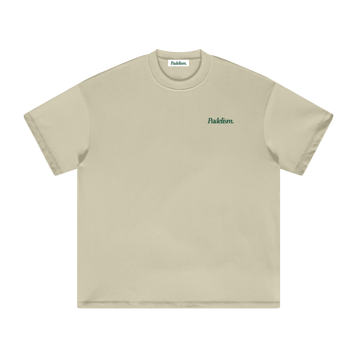 Heavyweight beige t-shirt, crew neck, small chest logo print
