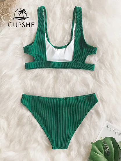 CUPSHE Ribbed Solid Low Waist Bikini Set