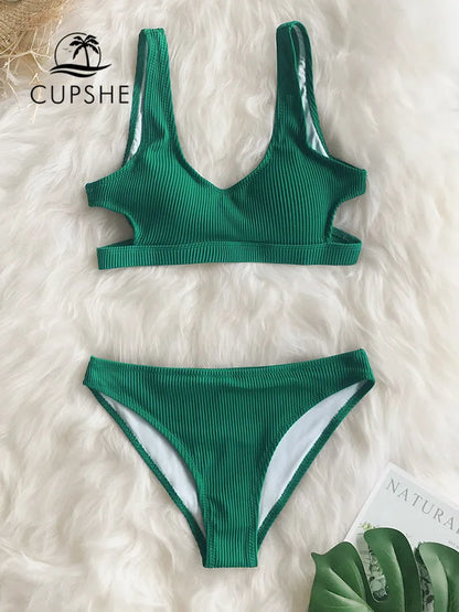 CUPSHE Ribbed Solid Low Waist Bikini Set