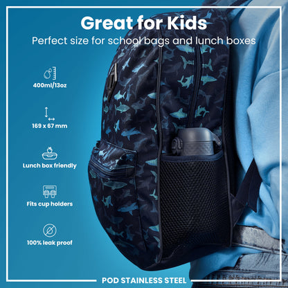 ION8 Leak Proof Water Bottle, Stainless Steel, Ash Navy, 400ml (13oz)
