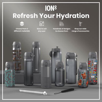 ION8 Leak Proof Water Bottle, Stainless Steel, Grey, 400ml (13oz)